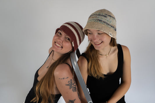 cotton crochet bucket hat - CLEMATIS (rose/beige)