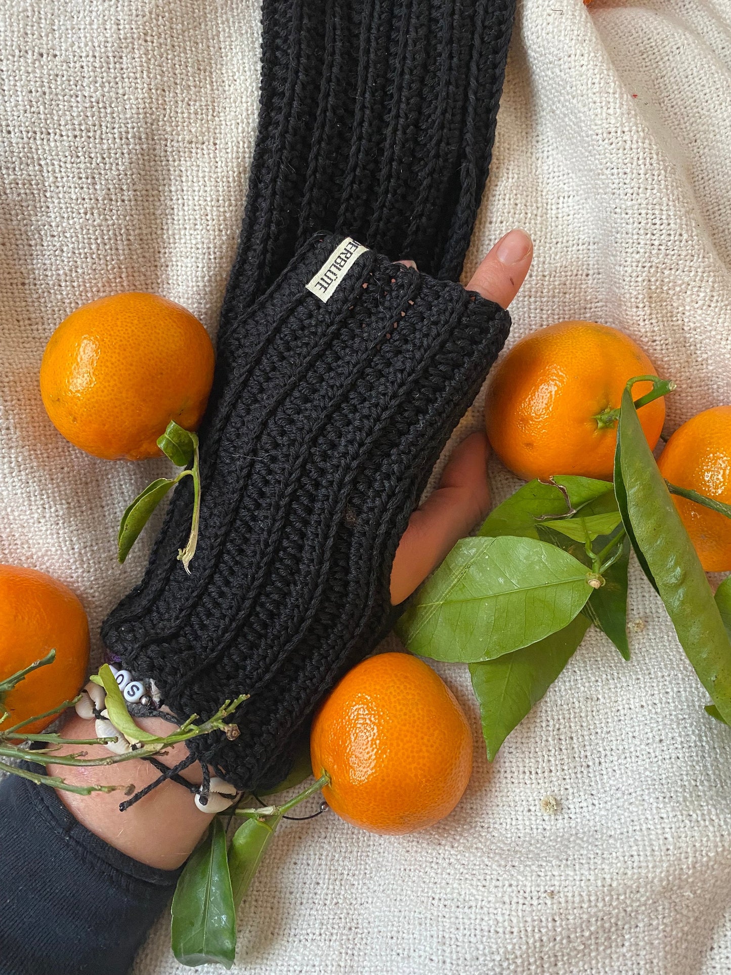 black wristwarmers, selfmade cotton crochet gloves