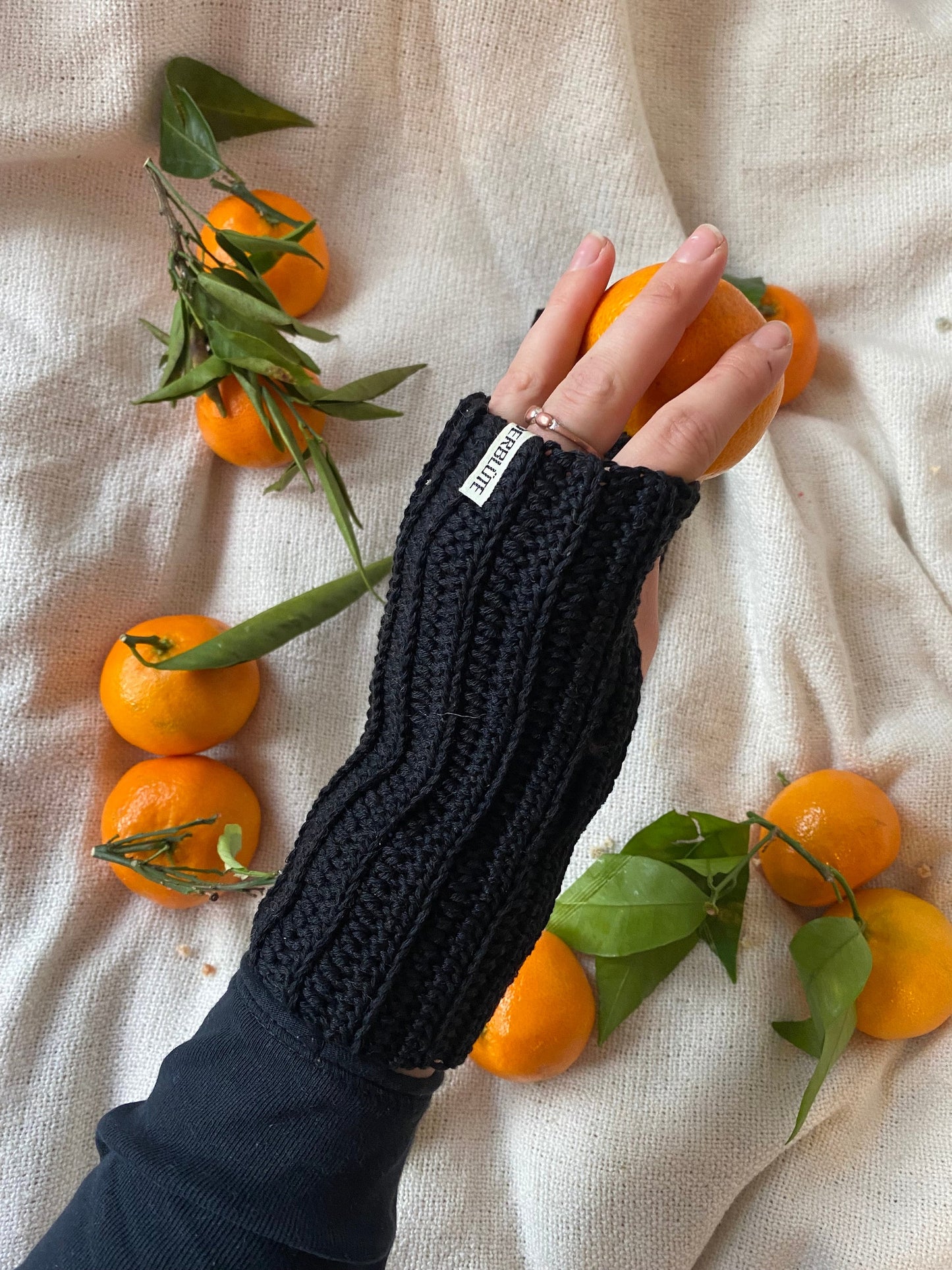 black wristwarmers, selfmade cotton crochet gloves