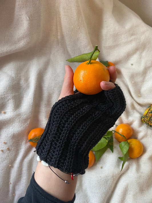 black wristwarmers, selfmade cotton crochet gloves