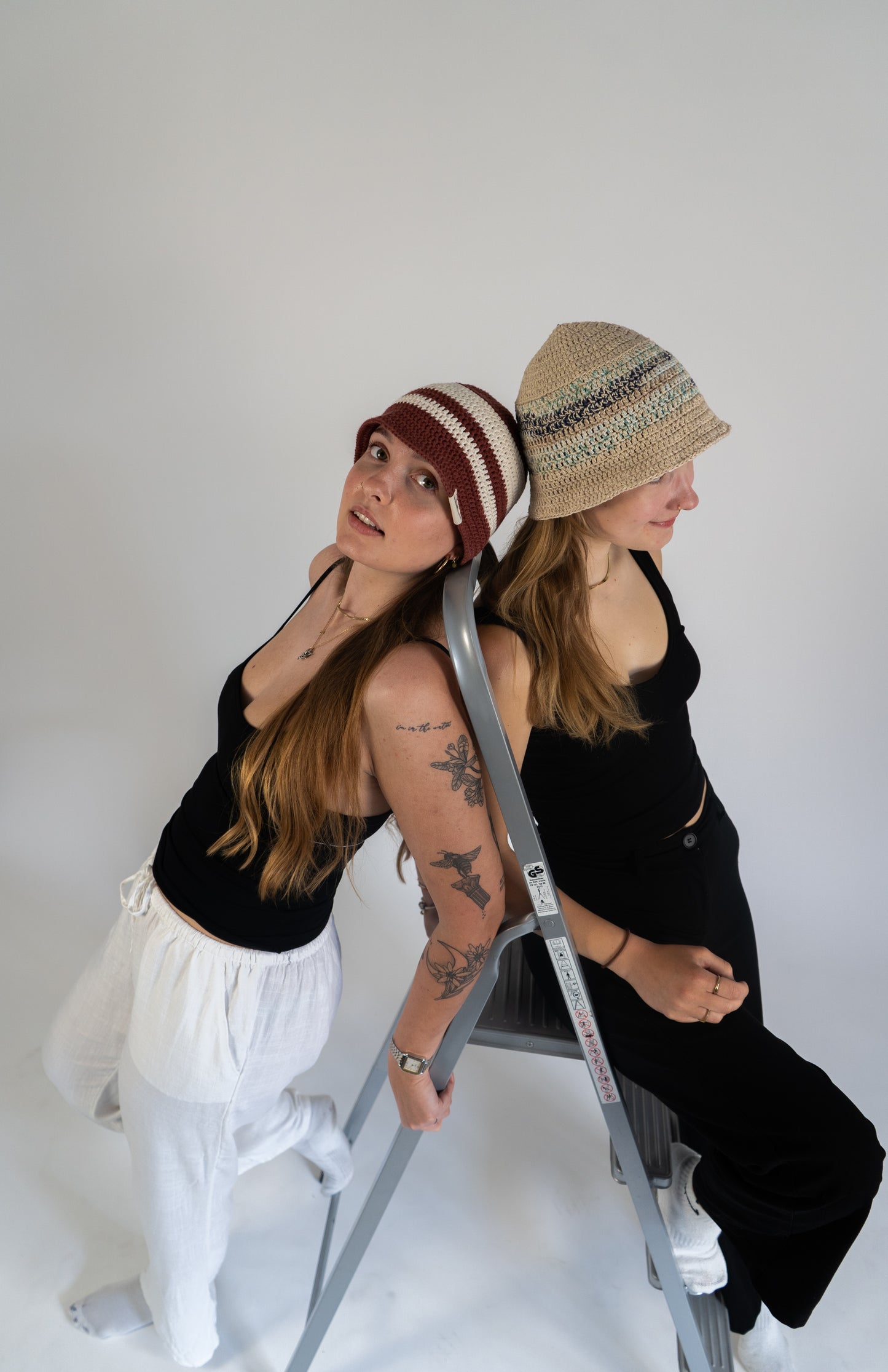 cotton crochet bucket hat - CLEMATIS (rose/beige)