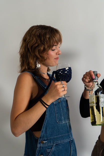 WEINGLASHALTER VITIS - dunkelblau -by Pullunderblüte